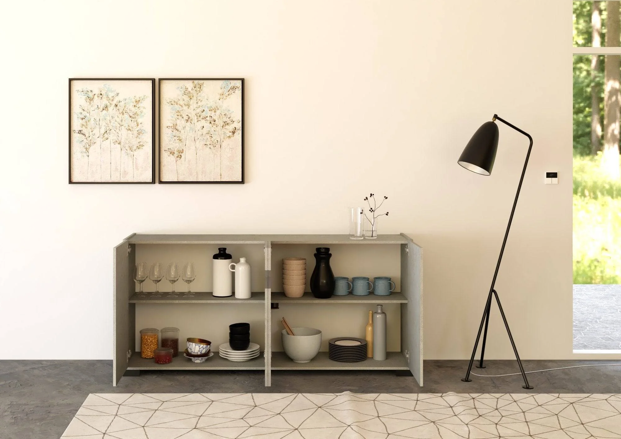 Madia e Credenza alta con Porta TV Riflesso bianco lucido e cashmere - Image 29
