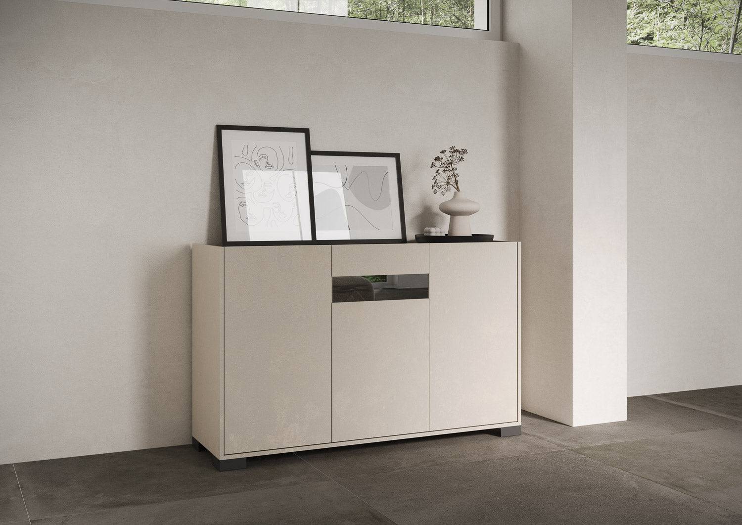 Madia e Credenza alta con Porta TV Riflesso bianco lucido e cashmere - Image 32