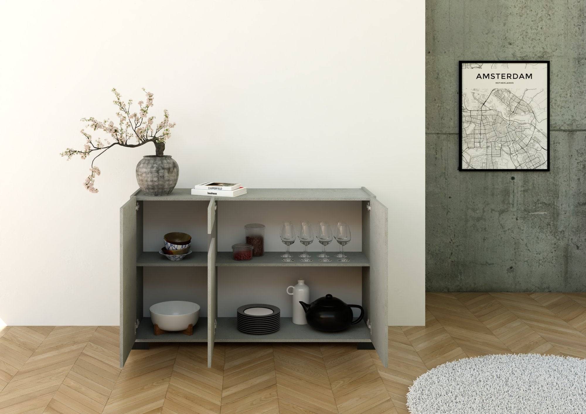 Madia e Credenza alta con Porta TV Riflesso bianco lucido e cashmere - Image 33