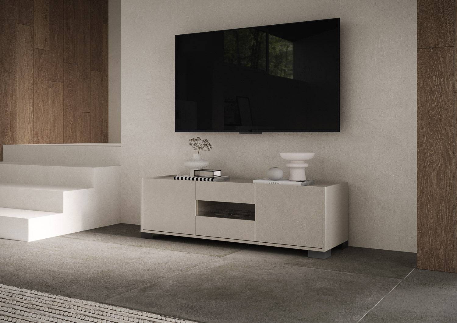 Madia e Credenza alta con Porta TV Riflesso bianco lucido e cashmere - Image 37