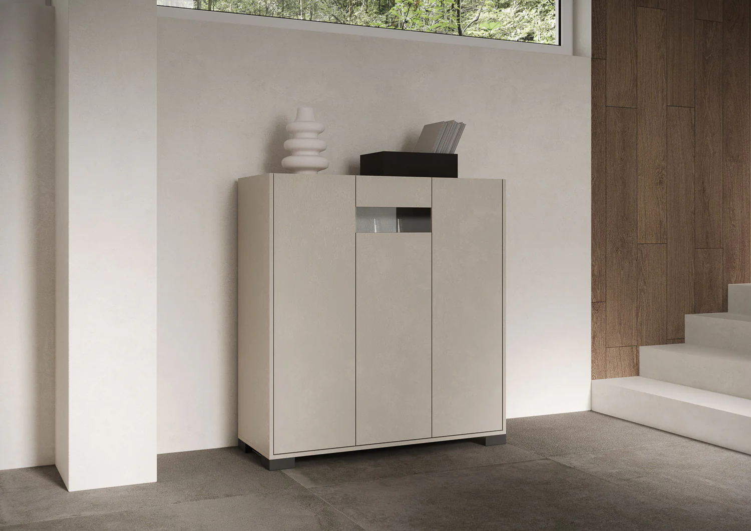 Madia e Credenza alta con Porta TV Riflesso bianco lucido e cashmere - Image 42