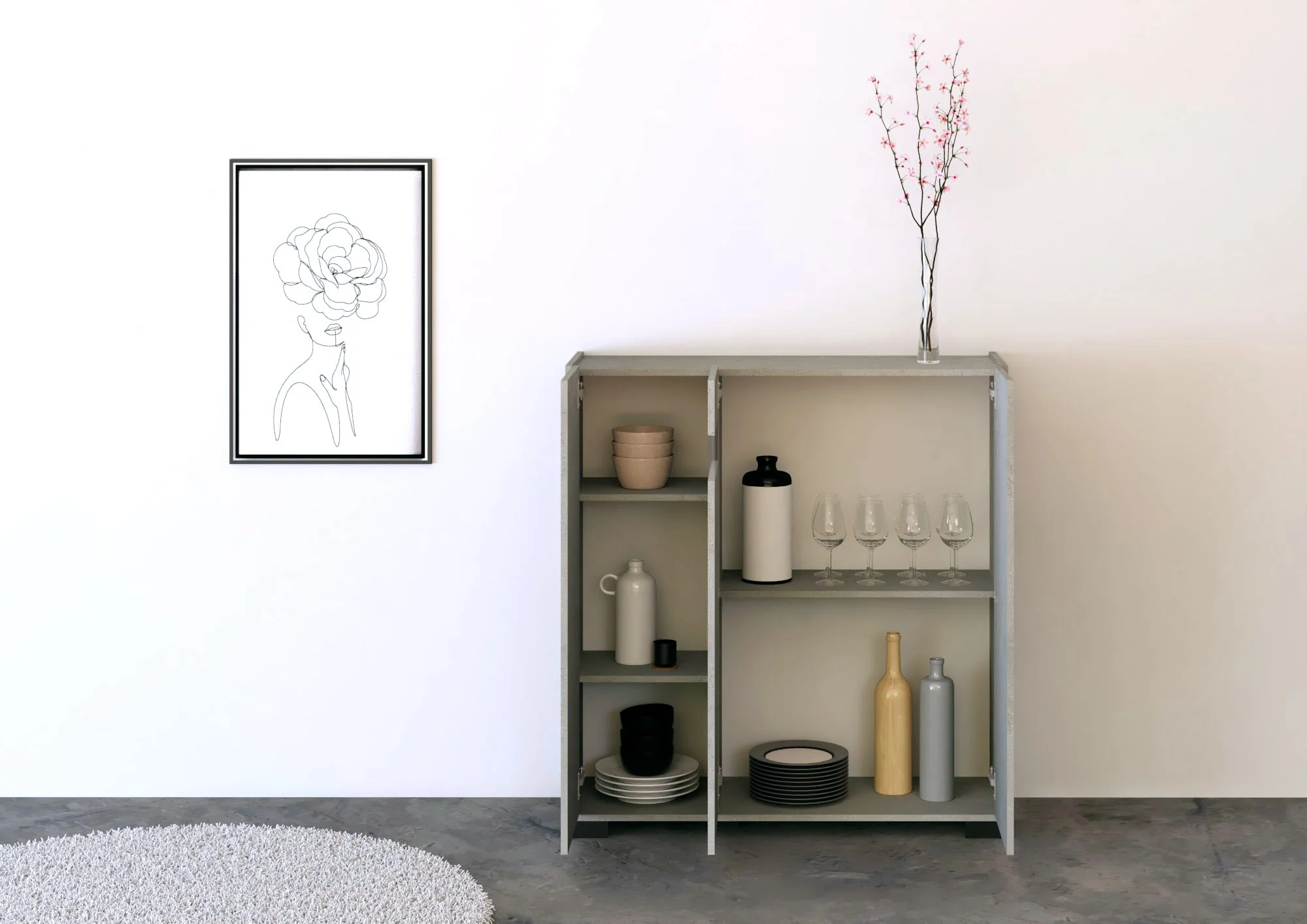 Madia e Credenza alta con Porta TV Riflesso bianco lucido e cashmere - Image 43