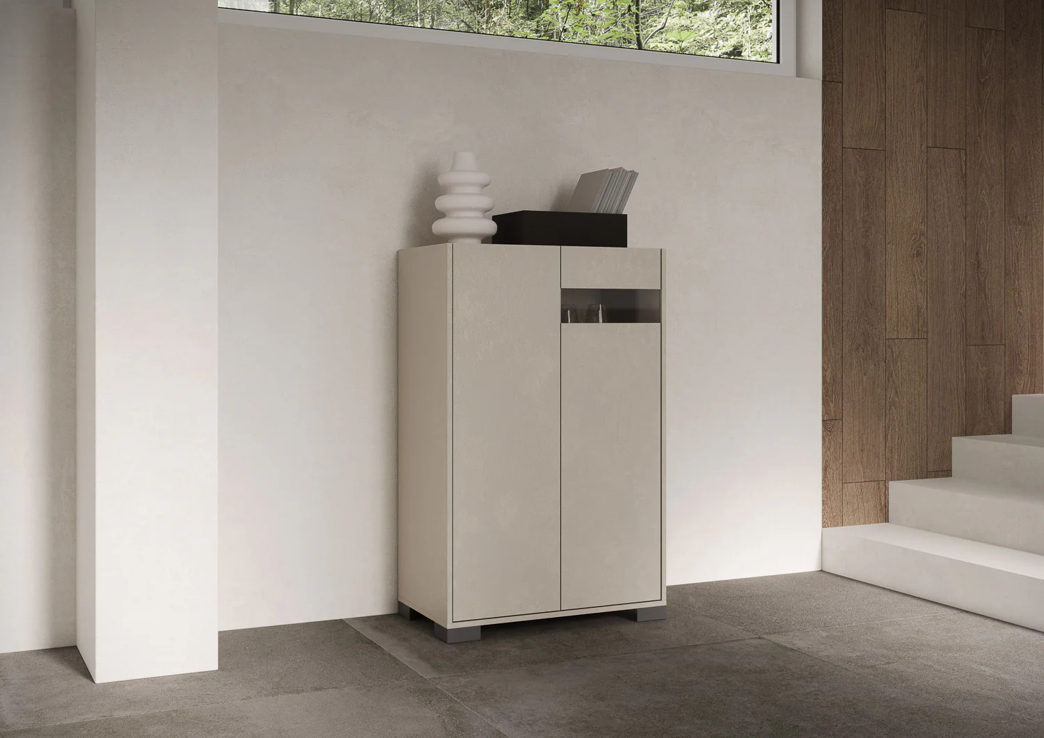 Madia e Credenza alta con Porta TV Riflesso bianco lucido e cashmere - Image 47