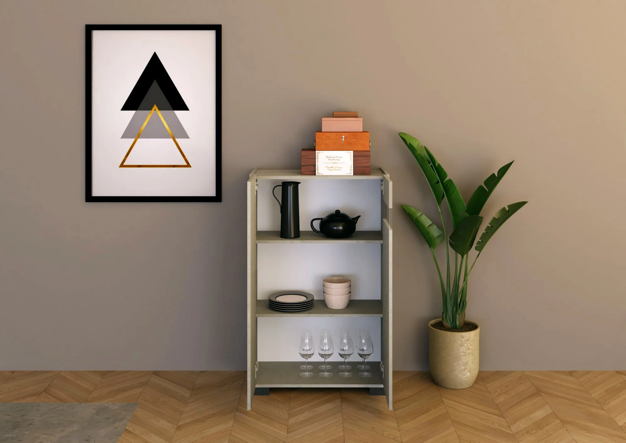 Madia e Credenza alta con Porta TV Riflesso bianco lucido e cashmere - Image 48