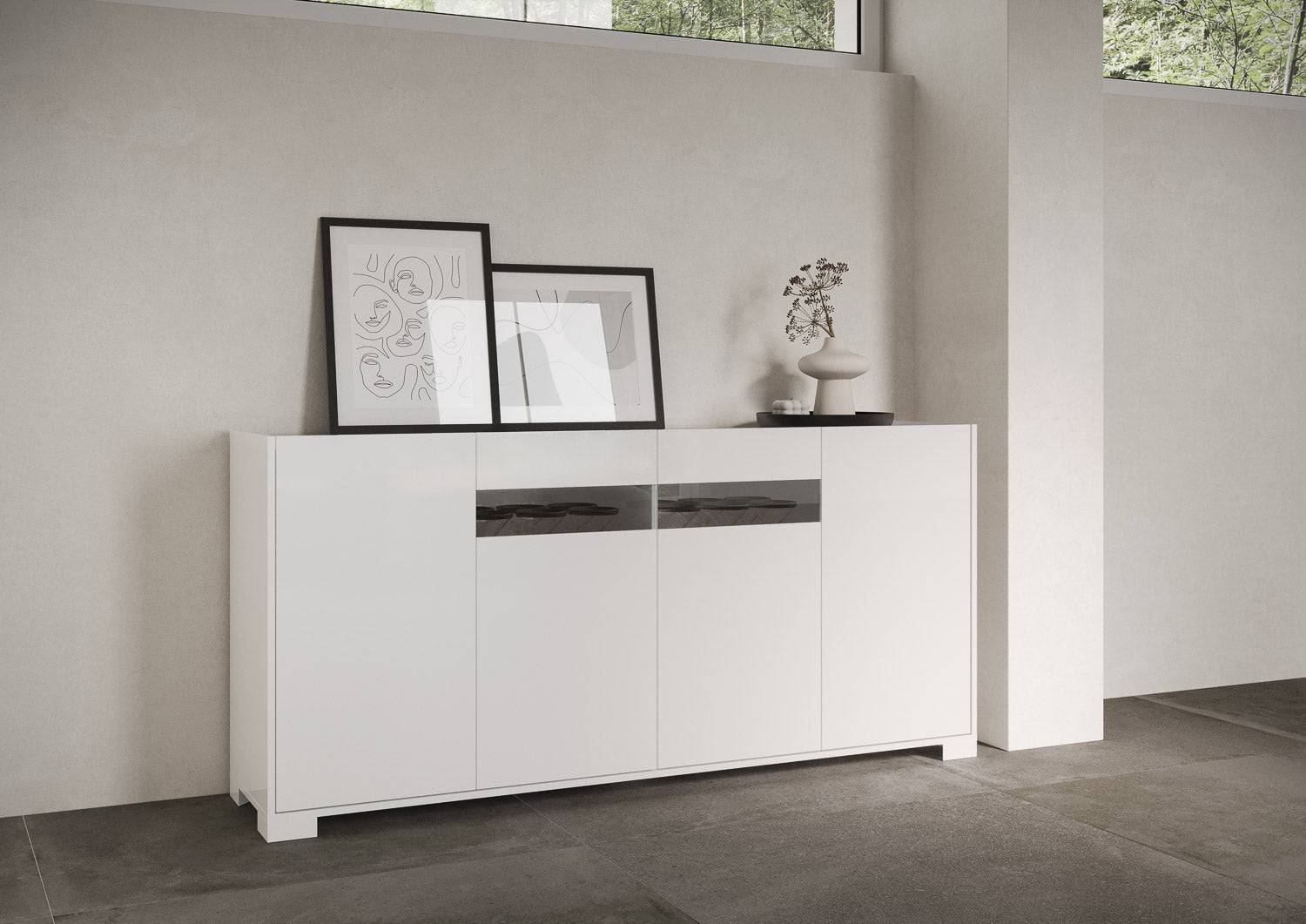 Madia e Credenza alta con Porta TV Riflesso bianco lucido e cashmere - Image 8