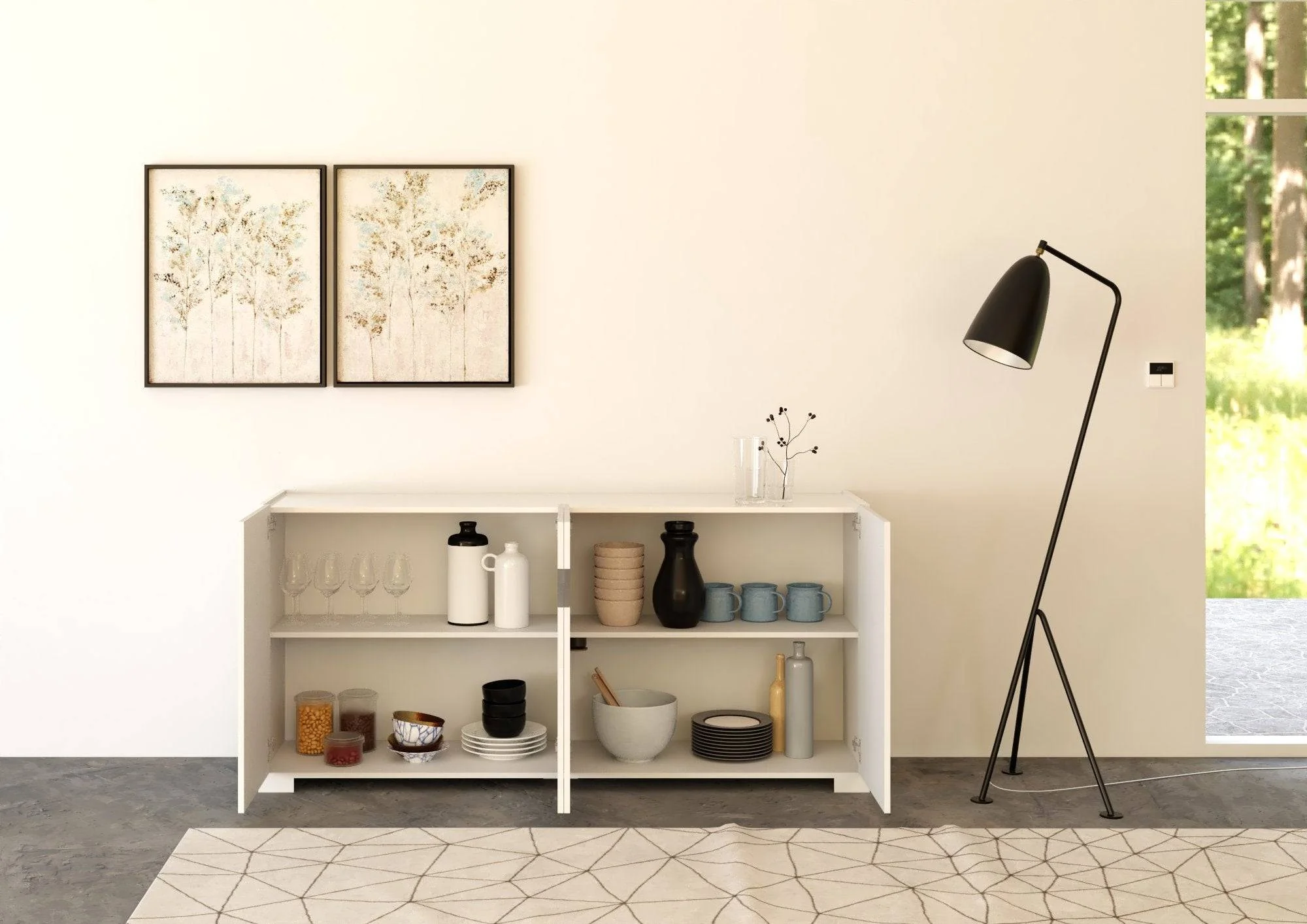 Madia e Credenza alta con Porta TV Riflesso bianco lucido e cashmere - Image 9