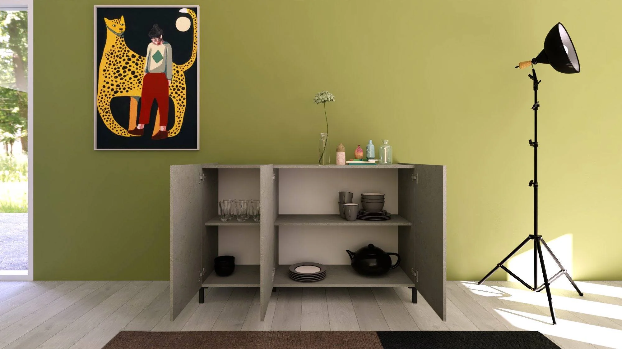 Madia e Credenza Solaria cashmere con ante e cassetti - Image 3