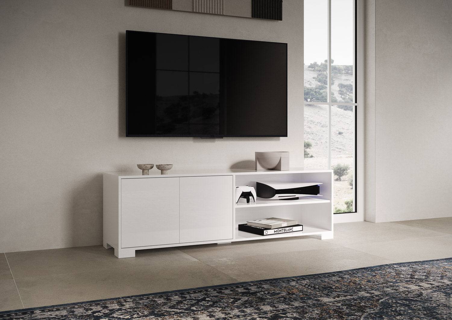 Madia e Porta TV Lumina con ante in bianco lucido e cashmere - Image 13