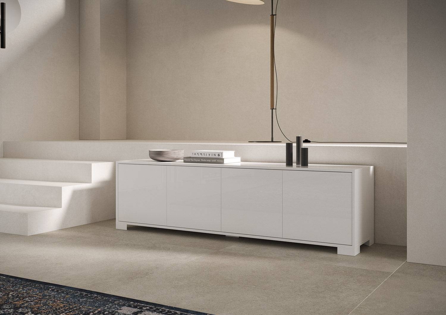 Madia e Porta TV Lumina con ante in bianco lucido e cashmere - Image 18