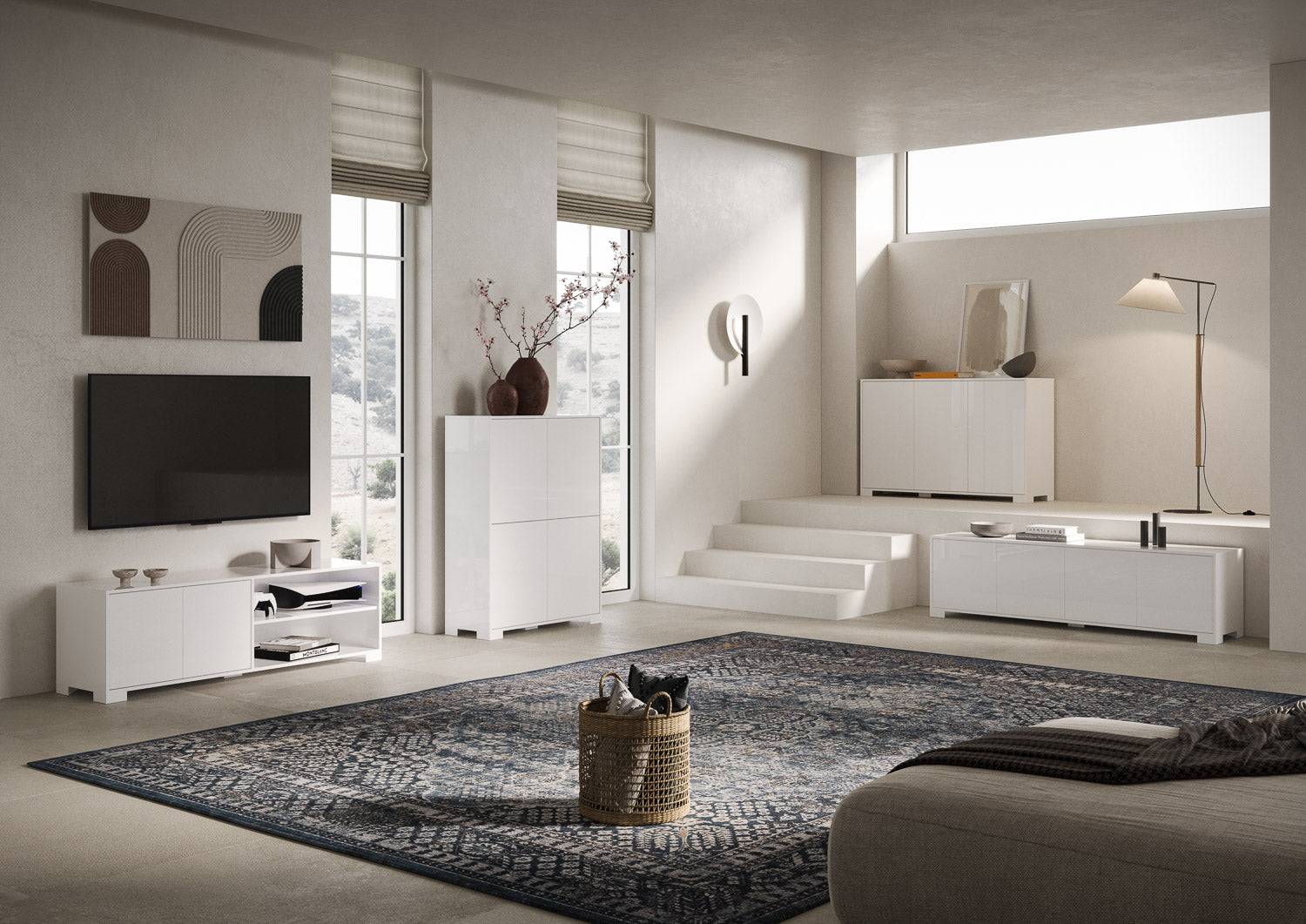 Madia e Porta TV Lumina con ante in bianco lucido e cashmere - Image 25