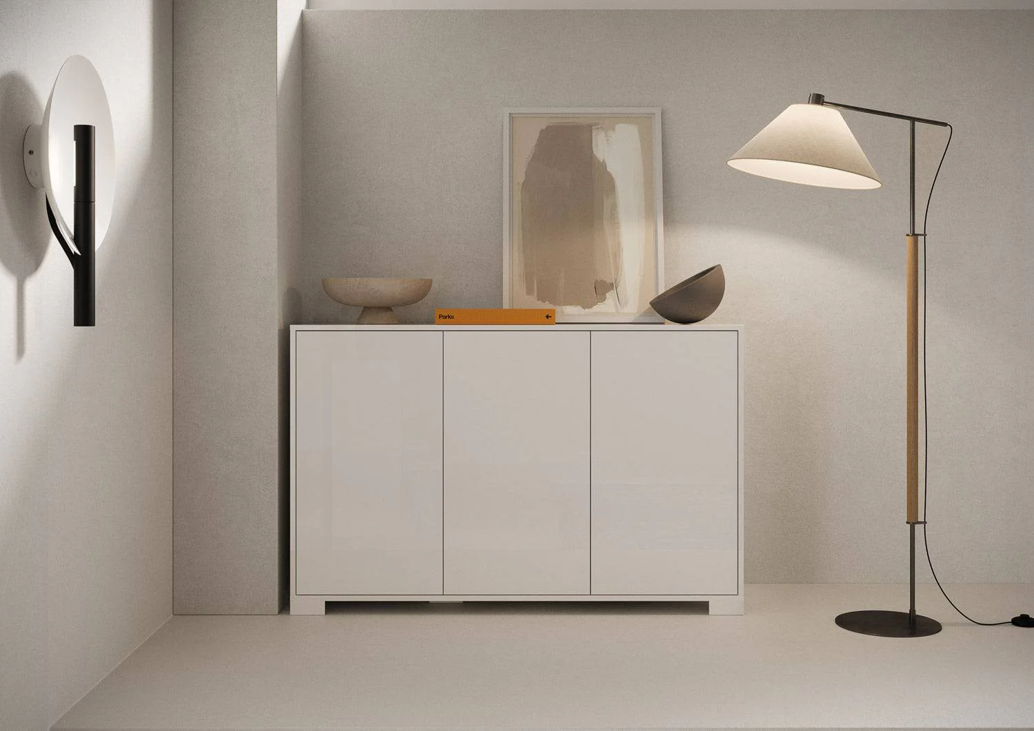 Madia e Porta TV Lumina con ante in bianco lucido e cashmere - Image 3