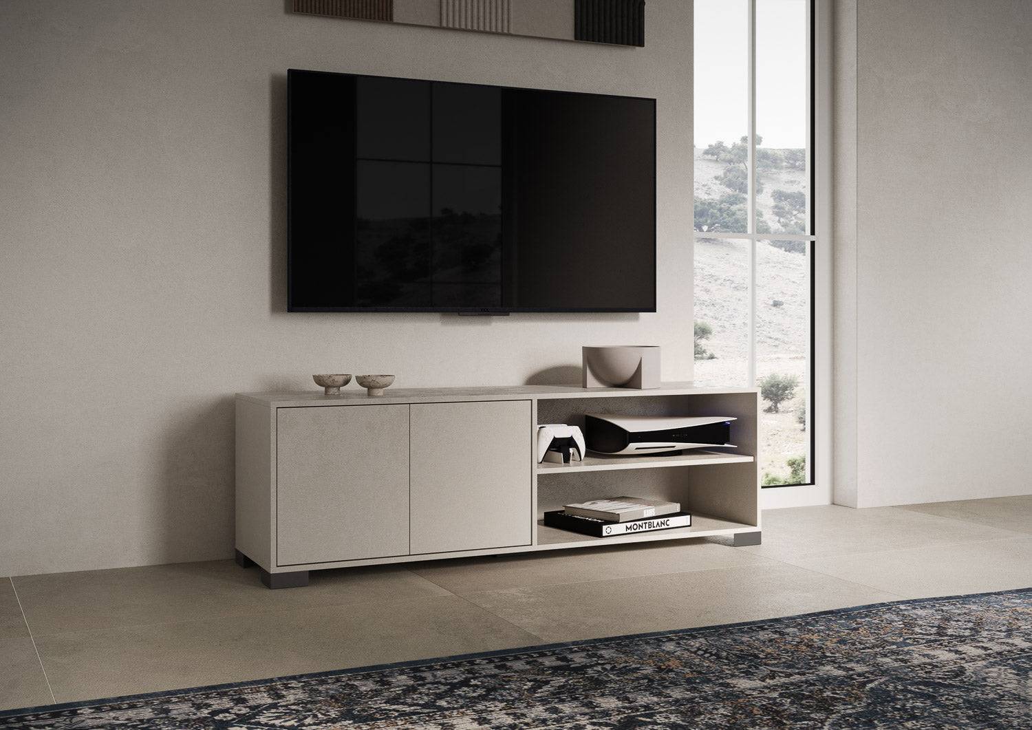 Madia e Porta TV Lumina con ante in bianco lucido e cashmere - Image 37