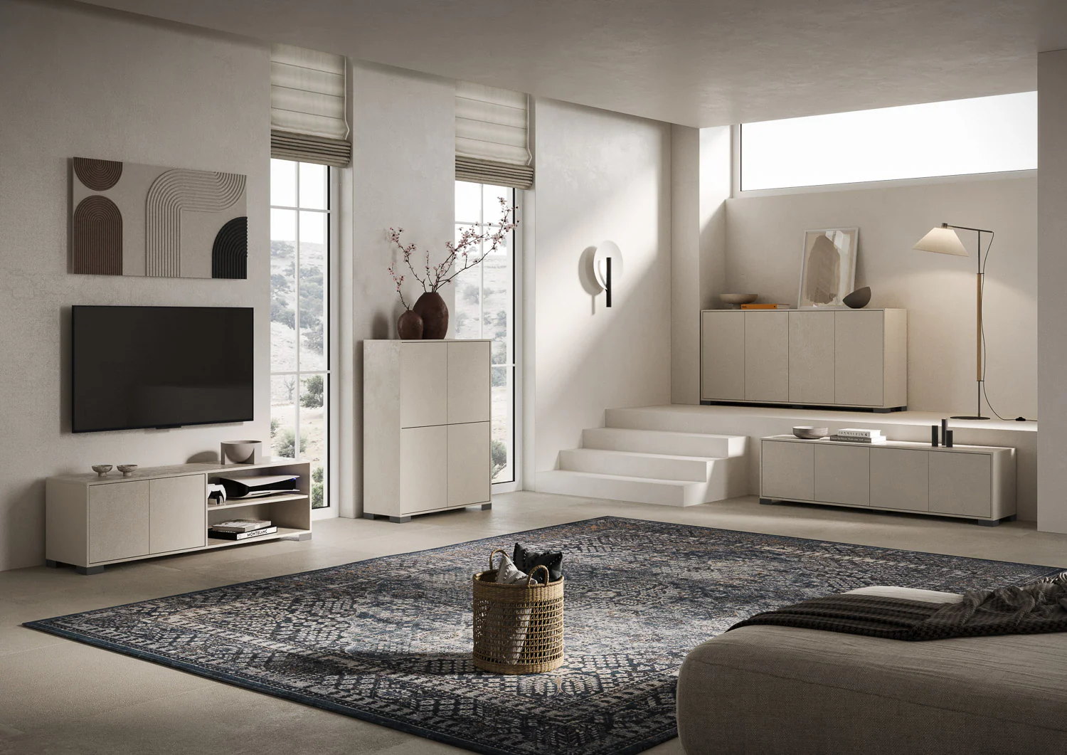 Madia e Porta TV Lumina con ante in bianco lucido e cashmere - Image 50