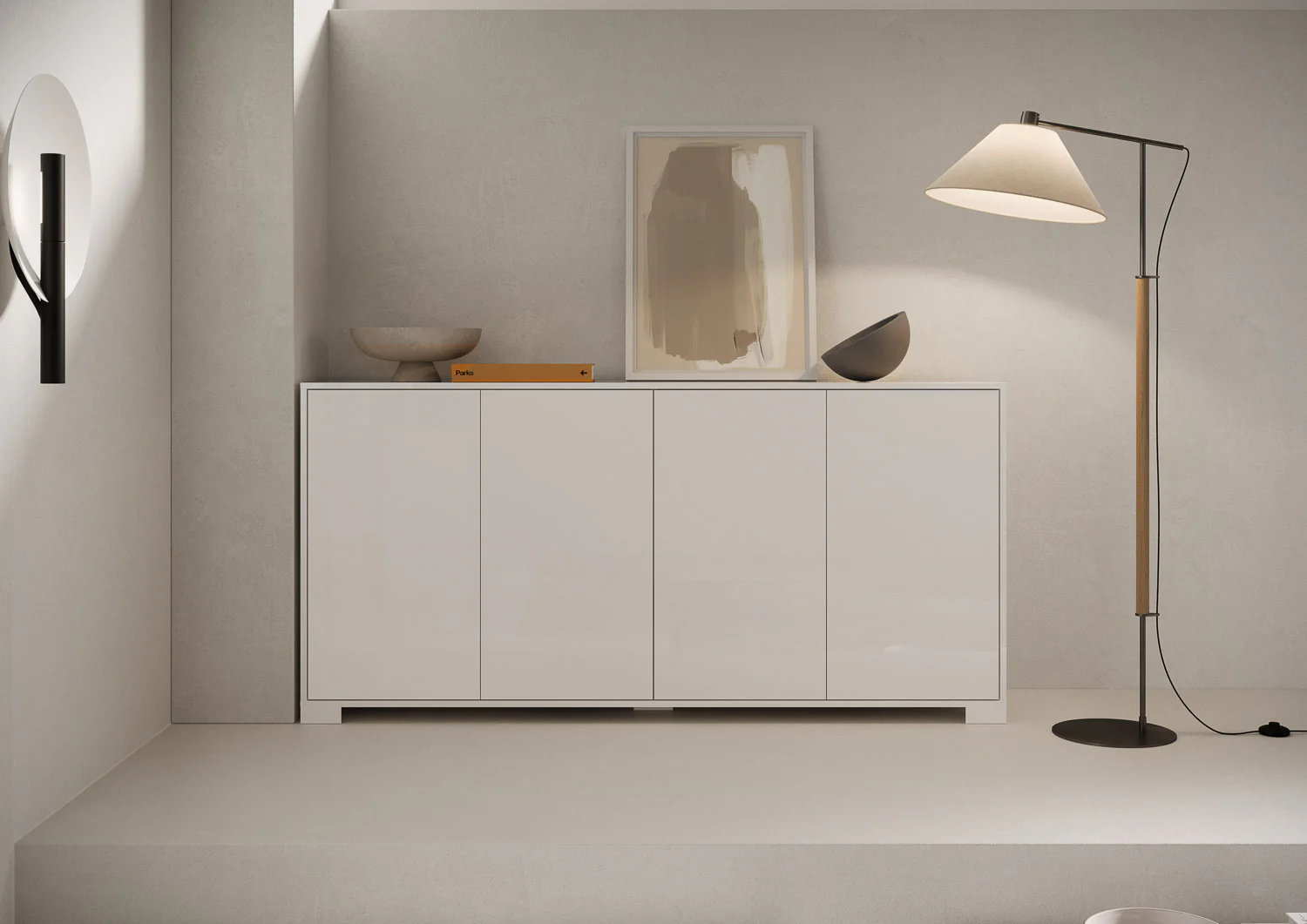 Madia e Porta TV Lumina con ante in bianco lucido e cashmere - Image 8