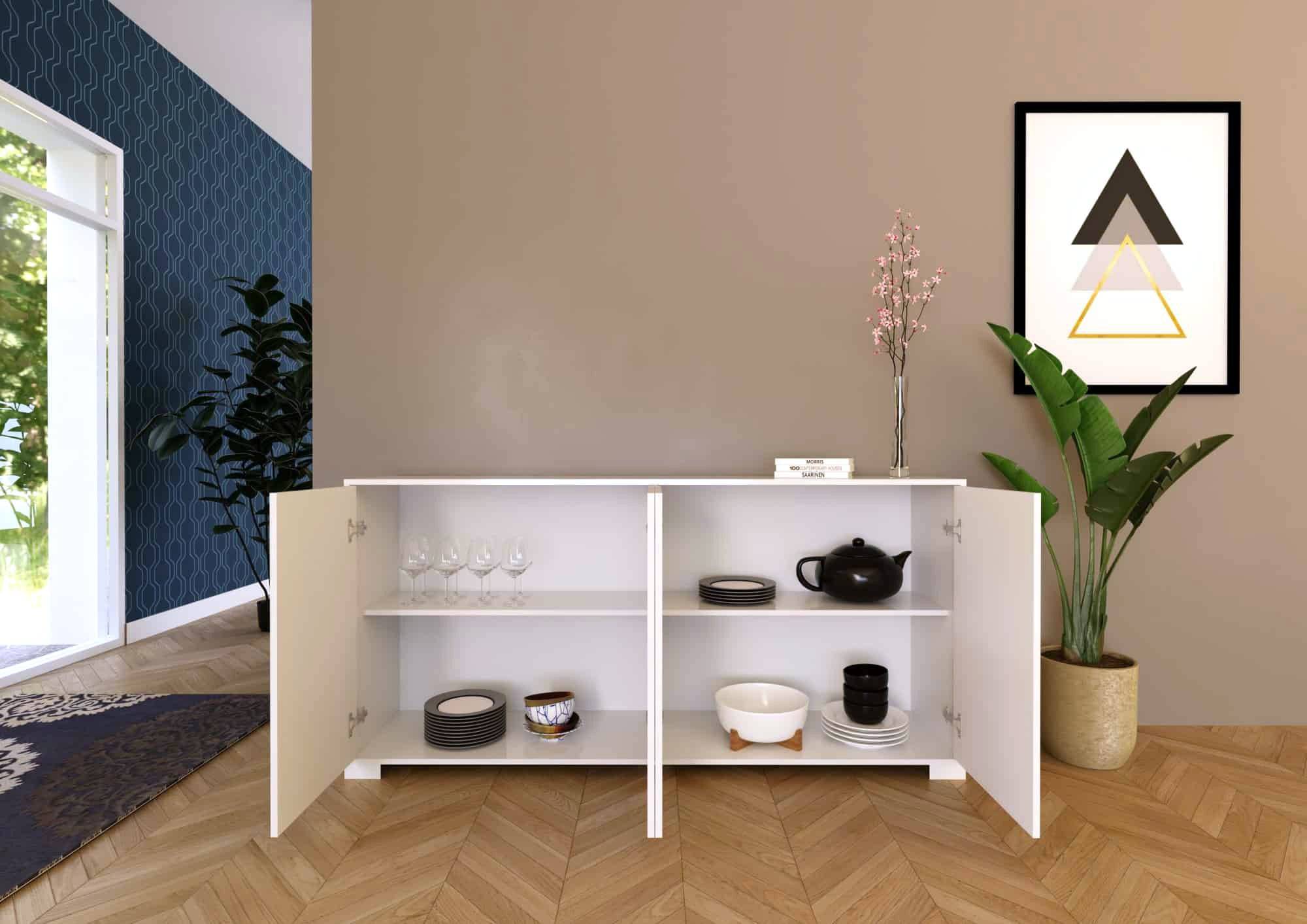 Madia e Porta TV Lumina con ante in bianco lucido e cashmere - Image 9