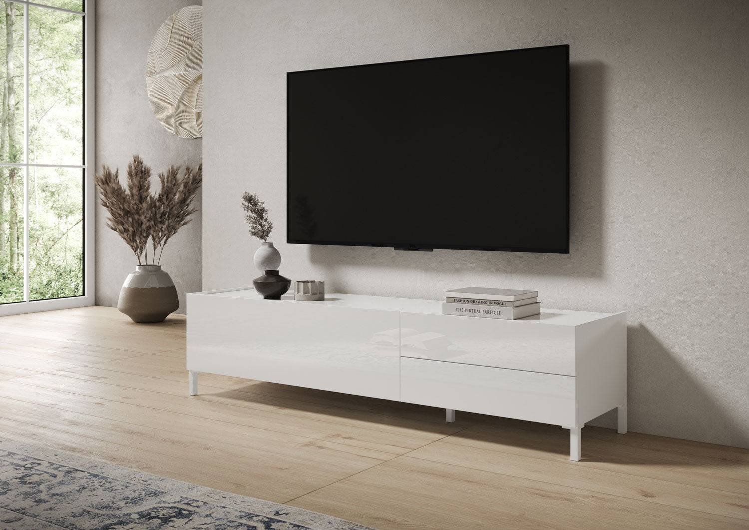 Madia e Porta TV Solaria bianco lucido con ante e cassetti - Image 12