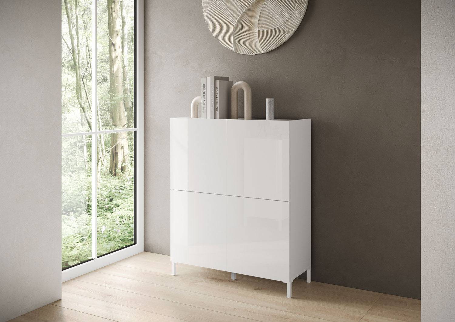 Madia e Porta TV Solaria bianco lucido con ante e cassetti - Image 17