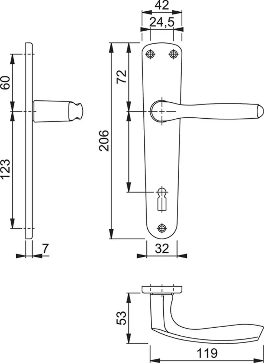 Maniglia Interna Milano con Foro Chiave Patent Hoppe - Image 3