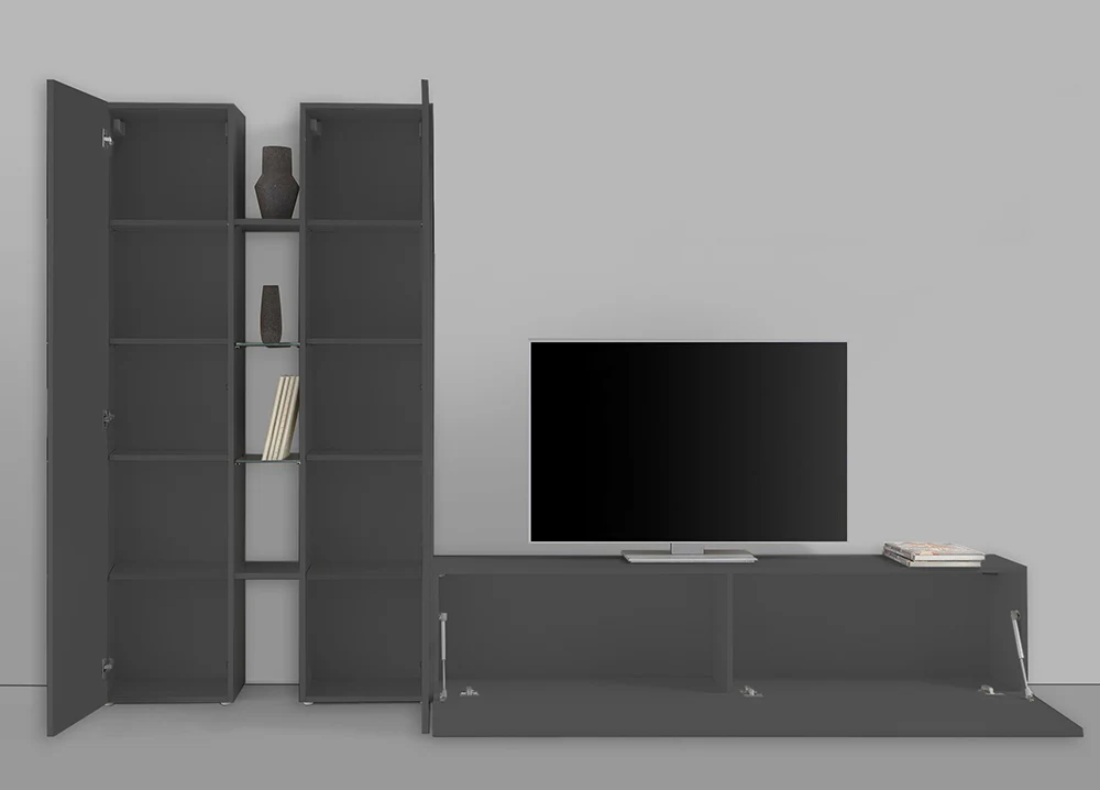 Soggiorno MARUSKA n°10 - Parete Attrezzata 280 cm con Porta TV, Colonne e Mensole - Image 2