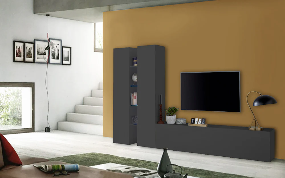 Soggiorno MARUSKA n°10 - Parete Attrezzata 280 cm con Porta TV, Colonne e Mensole - Image 3