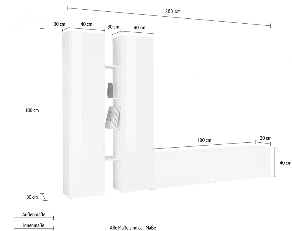 Soggiorno MARUSKA n°10 - Parete Attrezzata 280 cm con Porta TV, Colonne e Mensole - Image 4