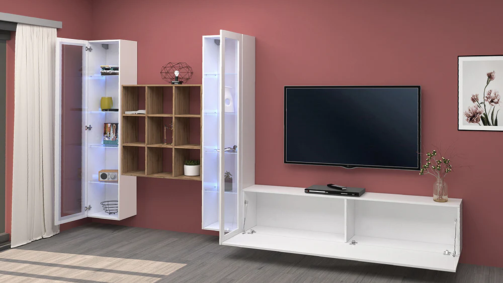 Soggiorno MARUSKA - Parete Attrezzata 350 cm con Vetrine, Porta TV e Libreria - Image 2