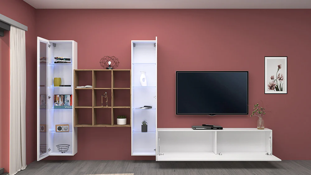 Soggiorno MARUSKA - Parete Attrezzata 350 cm con Vetrine, Porta TV e Libreria - Image 4