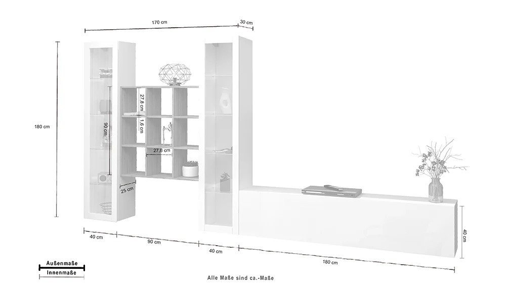 Soggiorno MARUSKA - Parete Attrezzata 350 cm con Vetrine, Porta TV e Libreria - Image 5