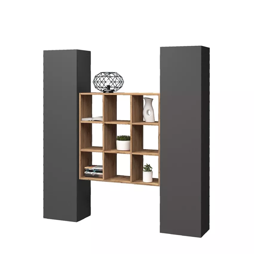 Parete Attrezzata Sospesa Lunia - Libreria Rovere, Made in Italy