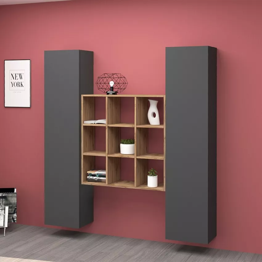 Parete Attrezzata Sospesa Lunia - Libreria Rovere, Made in Italy - Image 3