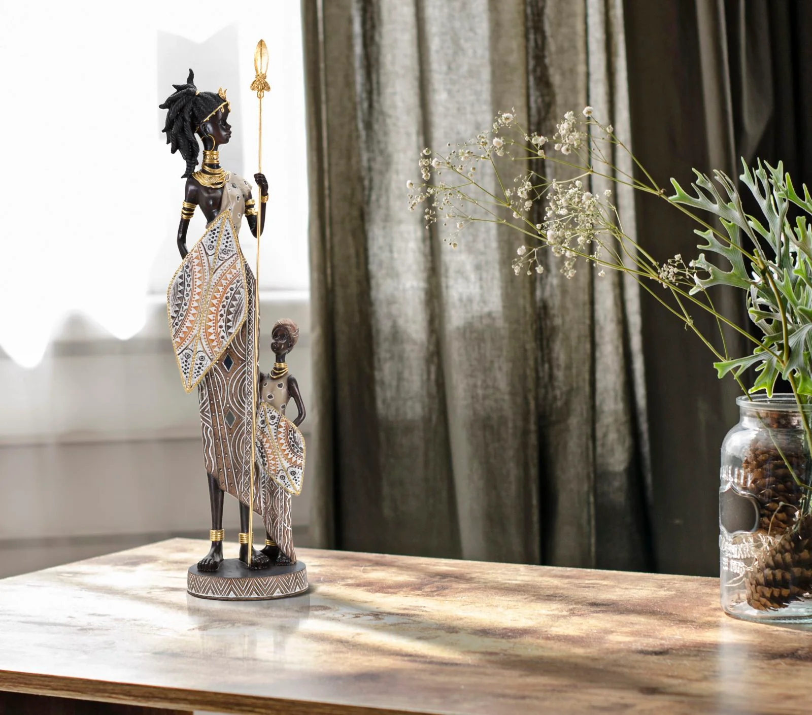 Statuetta Tribale Masai con Bambino - 11,5x8,5x46 cm - Image 5