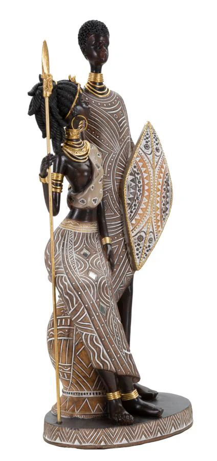 Statuetta Familiare Masai in Arte Tradizionale - 16,5x11,5x38 cm - Image 2