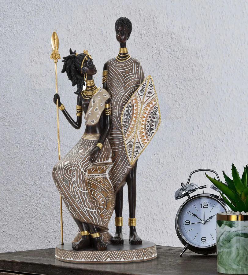 Statuetta Familiare Masai in Arte Tradizionale - 16,5x11,5x38 cm - Image 5