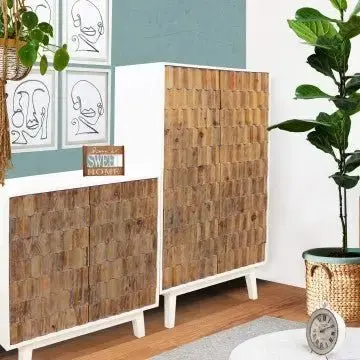 Mobile Amias: Bianco con Decorazione Color Naturale, cm 90x50x150 - Image 9