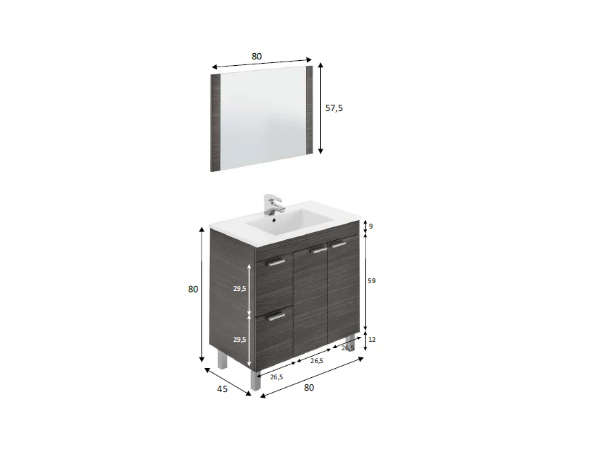 Mobile Bagno Grigio Ceniza 80x45x80 cm con Specchio - Image 3