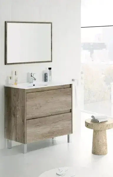 Mobile Bagno 80x46x80 cm in Rovere Nordico con Specchio: Design Scandinavo