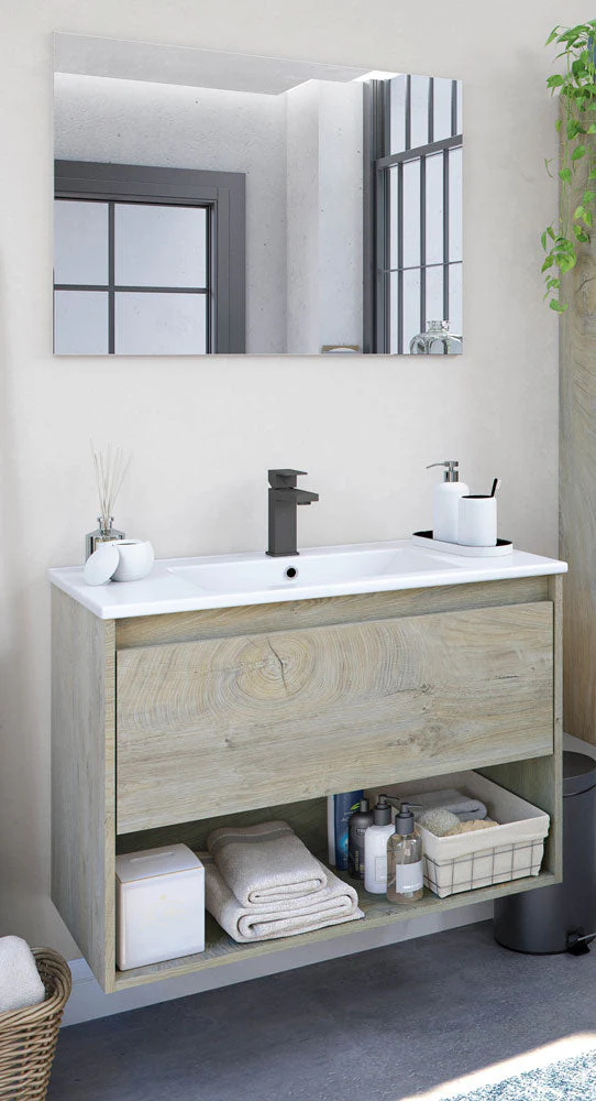Mobile Bagno Sospeso Rovere Alaska (80x45x59h cm) con 1 Cassetto e Ripiano - Image 3