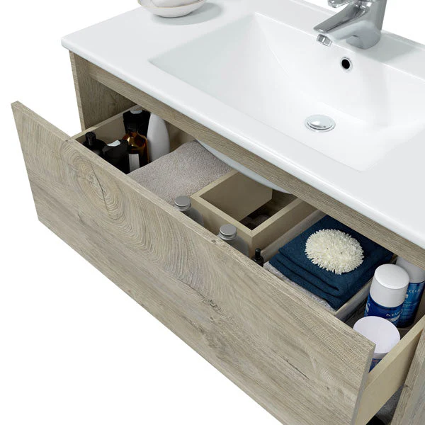 Mobile Bagno Sospeso Rovere Alaska (80x45x59h cm) con 1 Cassetto e Ripiano - Image 4