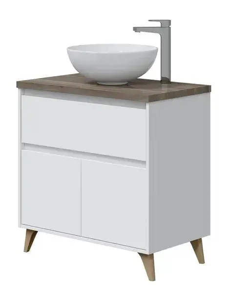 Mobile bagno cm80 lavabo tondo bianco-olmo