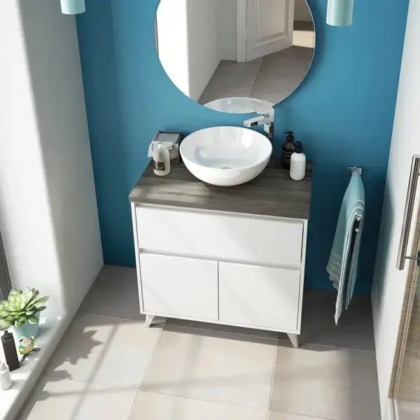 Mobile bagno cm80 lavabo tondo bianco-olmo - Image 3