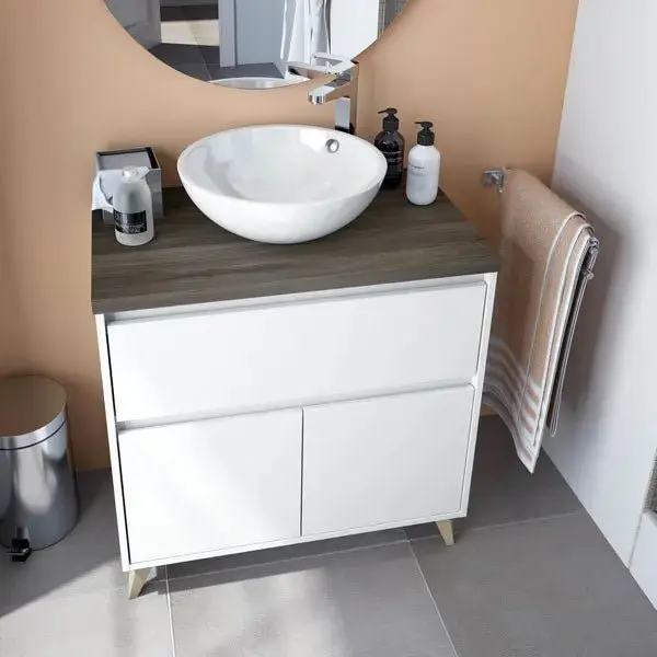 Mobile bagno cm80 lavabo tondo bianco-olmo - Image 4