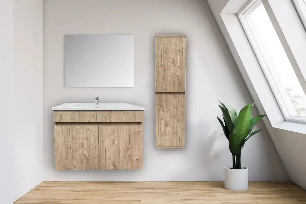 Mobile bagno cortina 80x45 2 ante rovere completo lavello e specchio - Image 2