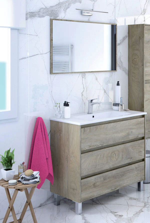 Mobile Bagno Dakota 100x45x86h con 3 Cassetti in Rovere Alaska - Image 2