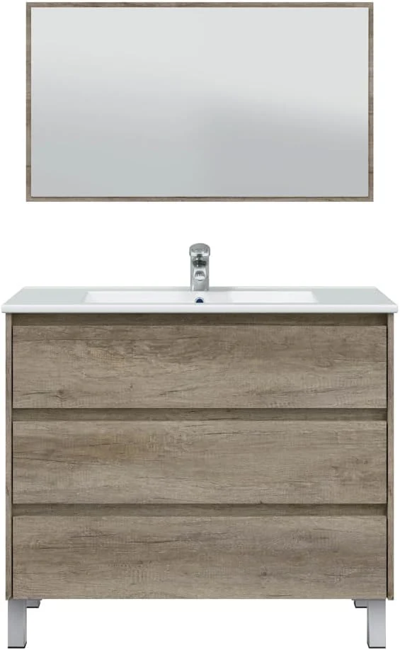 Mobile Bagno Dakota 100x45x86h con 3 Cassetti in Rovere Alaska - Image 3