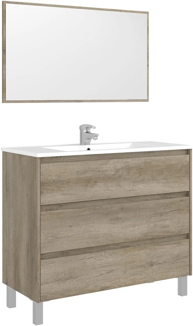 Mobile Bagno Dakota 100x45x86h con 3 Cassetti in Rovere Alaska - Image 4