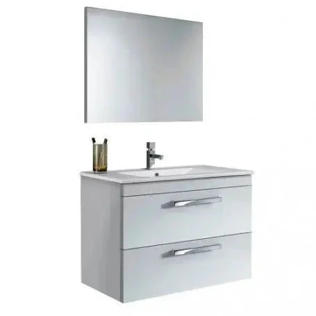 Mobile bagno sospeso 80x46x58h bianco 2cassetti lavabo e specchio - Image 5