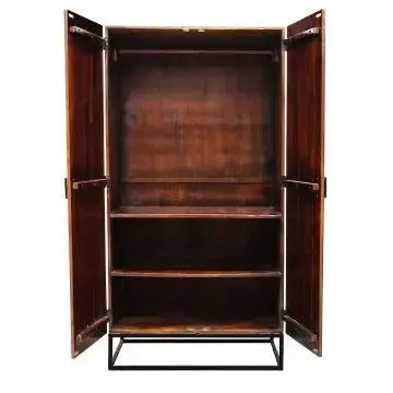 Mobile Daren: Wengé, Ante in Legno di Mango, Struttura in Ferro, cm 96x56x186 - Image 3