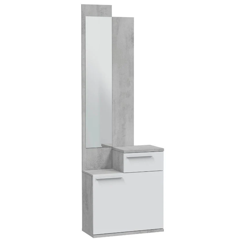 Mobile Ingresso Scarpiera Caren con Specchio 61x28x185h in Cemento e Bianco Artik