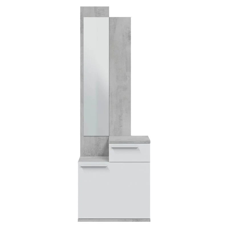 Mobile Ingresso Scarpiera Caren con Specchio 61x28x185h in Cemento e Bianco Artik - Image 3