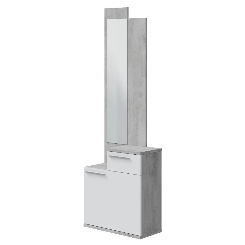 Mobile Ingresso Scarpiera Caren con Specchio 61x28x185h in Cemento e Bianco Artik - Image 4